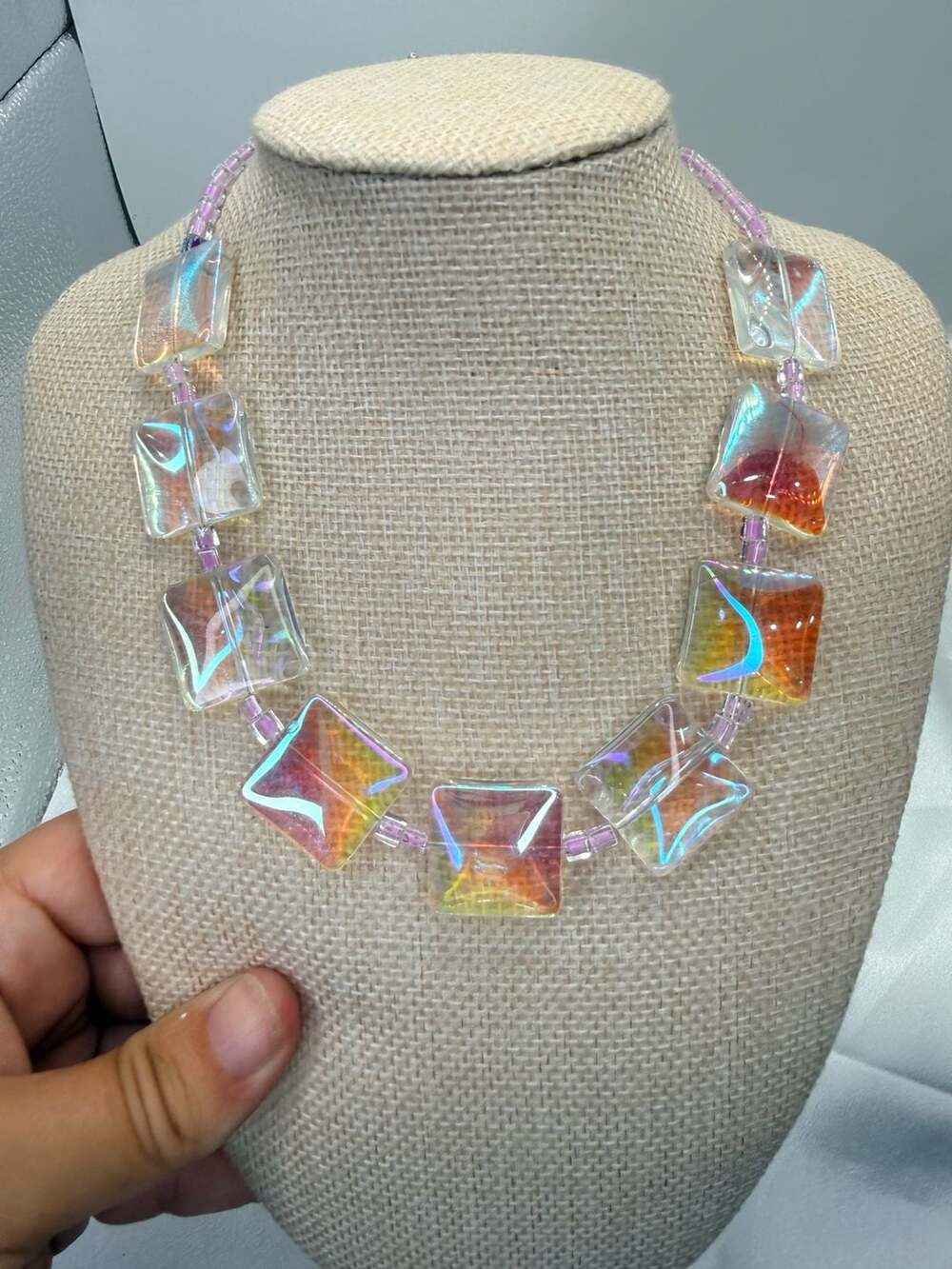 Handmade Aurora Crystal Glass Beaded Necklace 16 Inch